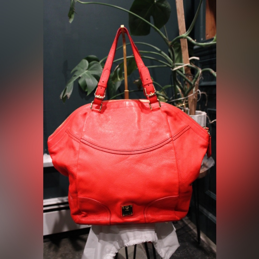 MCM Red Leather Tote Bag